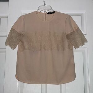 Zara Woman Cream Blush Pink Lace Blouse Short Sleeve